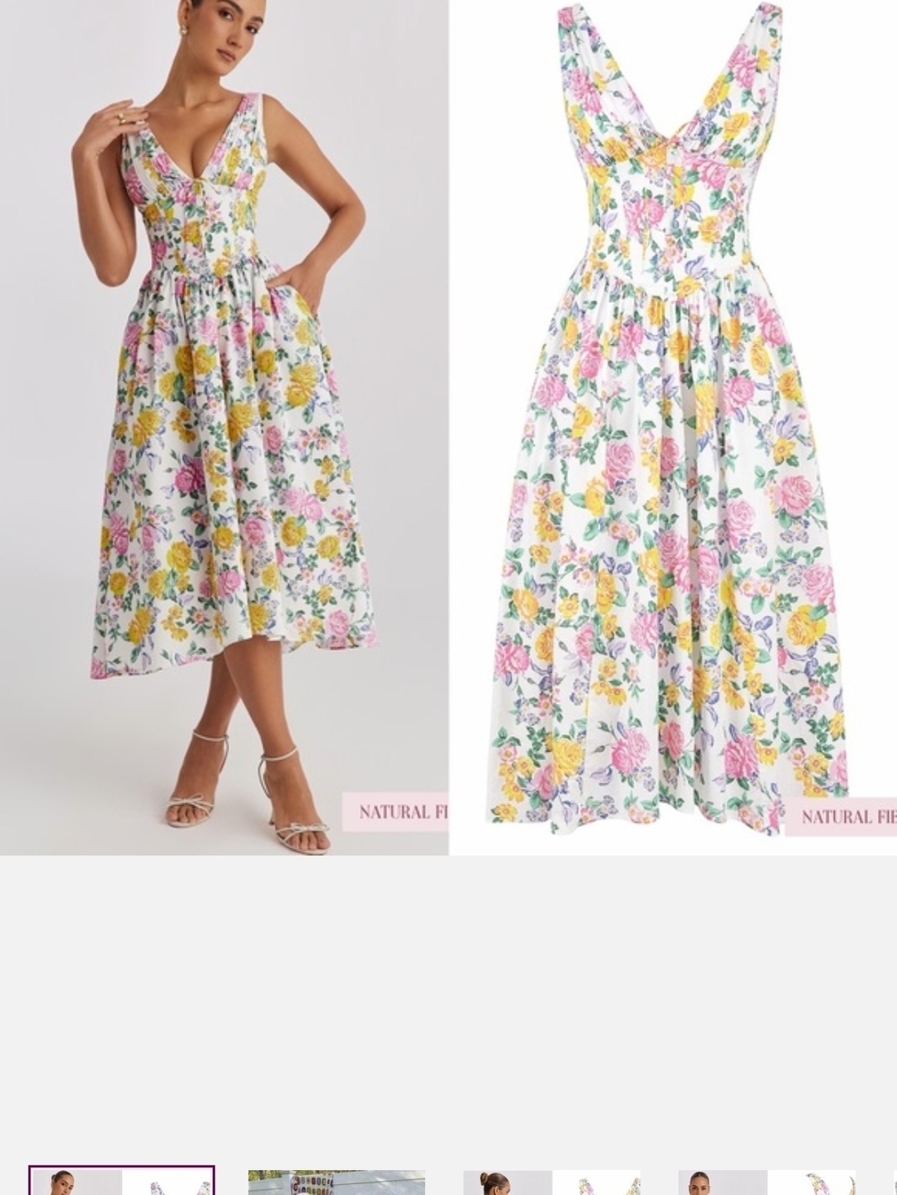 House of CB White Midi Dress with Pink & Yellow Floral Print - Picture 2 of 4